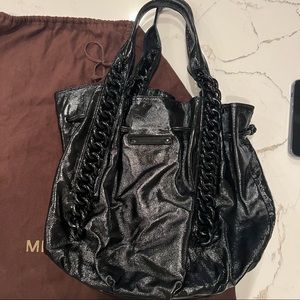 Michael Kors black chain shiny leather tote